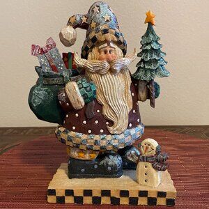 Uniquely Dressed Santa Holding His Bag w/Presents & Mini Tree